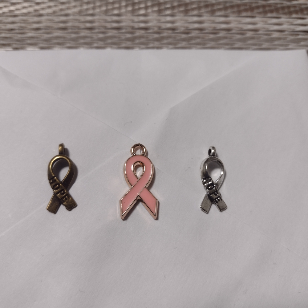 Breast Cancer Awareness Ribbon Charm Pendants Set